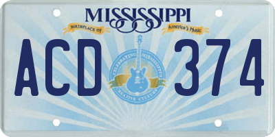MS license plate ACD374