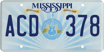 MS license plate ACD378