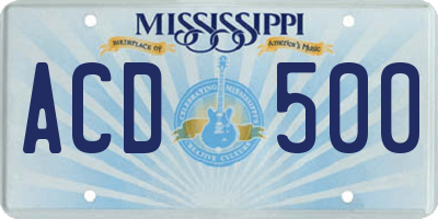 MS license plate ACD500