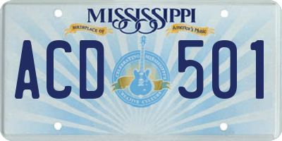 MS license plate ACD501