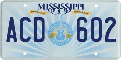 MS license plate ACD602