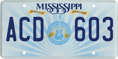 MS license plate ACD603