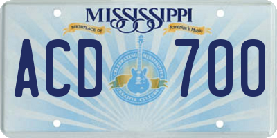 MS license plate ACD700