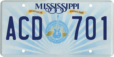 MS license plate ACD701
