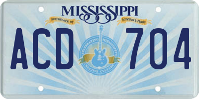 MS license plate ACD704