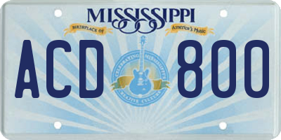 MS license plate ACD800