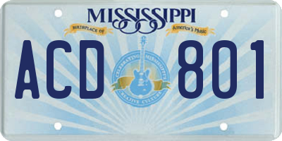 MS license plate ACD801