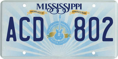 MS license plate ACD802
