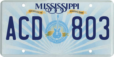 MS license plate ACD803