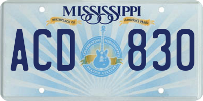 MS license plate ACD830