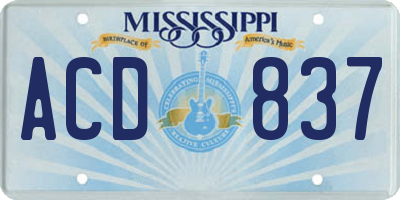 MS license plate ACD837