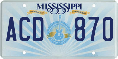 MS license plate ACD870