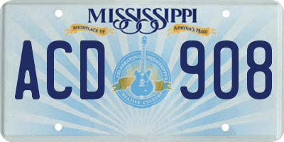 MS license plate ACD908