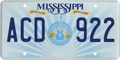 MS license plate ACD922