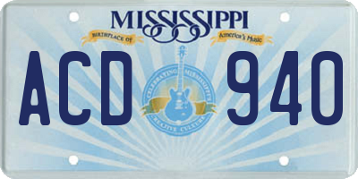 MS license plate ACD940