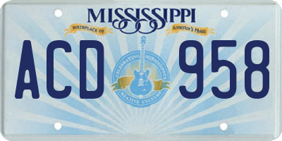 MS license plate ACD958