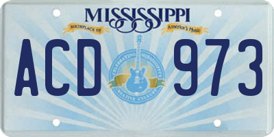 MS license plate ACD973