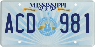 MS license plate ACD981