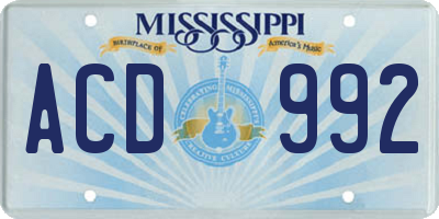 MS license plate ACD992