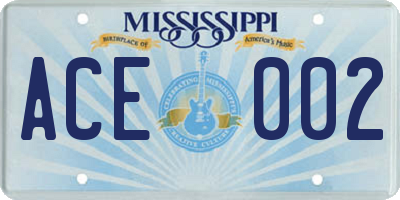 MS license plate ACE002