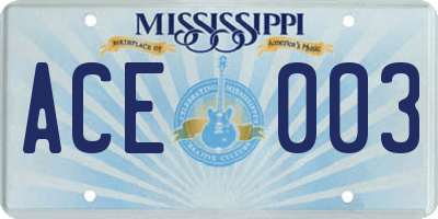 MS license plate ACE003
