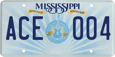 MS license plate ACE004