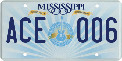 MS license plate ACE006