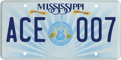MS license plate ACE007
