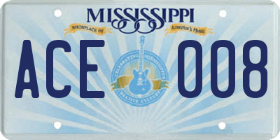 MS license plate ACE008