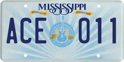 MS license plate ACE011