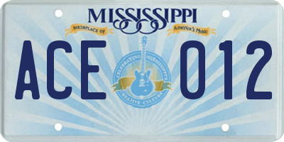 MS license plate ACE012