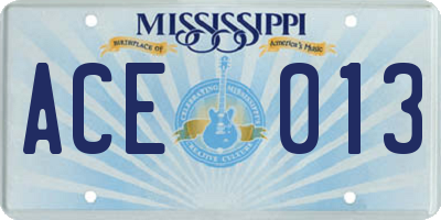 MS license plate ACE013