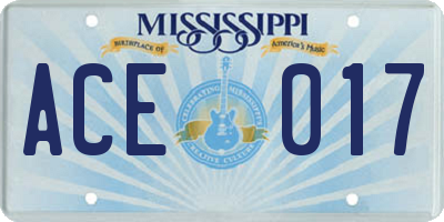 MS license plate ACE017