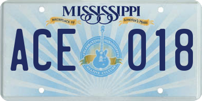 MS license plate ACE018