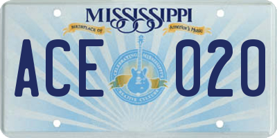 MS license plate ACE020