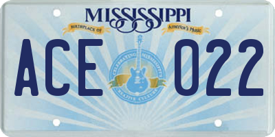 MS license plate ACE022