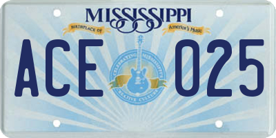 MS license plate ACE025