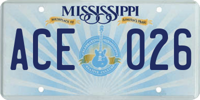 MS license plate ACE026