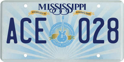 MS license plate ACE028