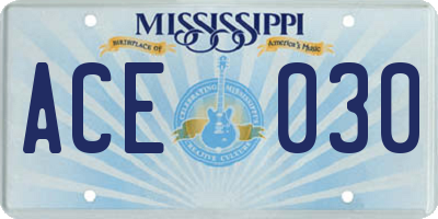 MS license plate ACE030