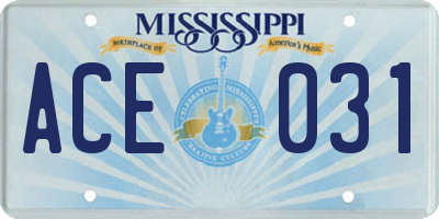 MS license plate ACE031