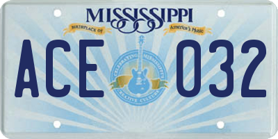 MS license plate ACE032