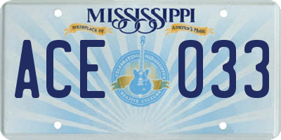 MS license plate ACE033