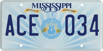 MS license plate ACE034