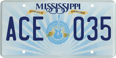 MS license plate ACE035