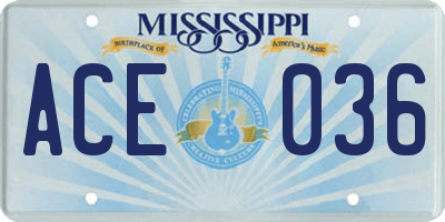 MS license plate ACE036