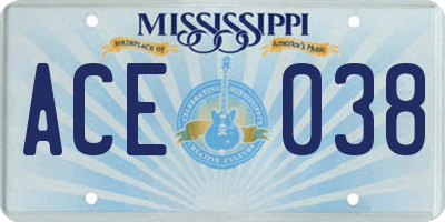 MS license plate ACE038