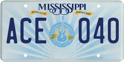 MS license plate ACE040