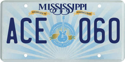 MS license plate ACE060