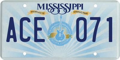 MS license plate ACE071